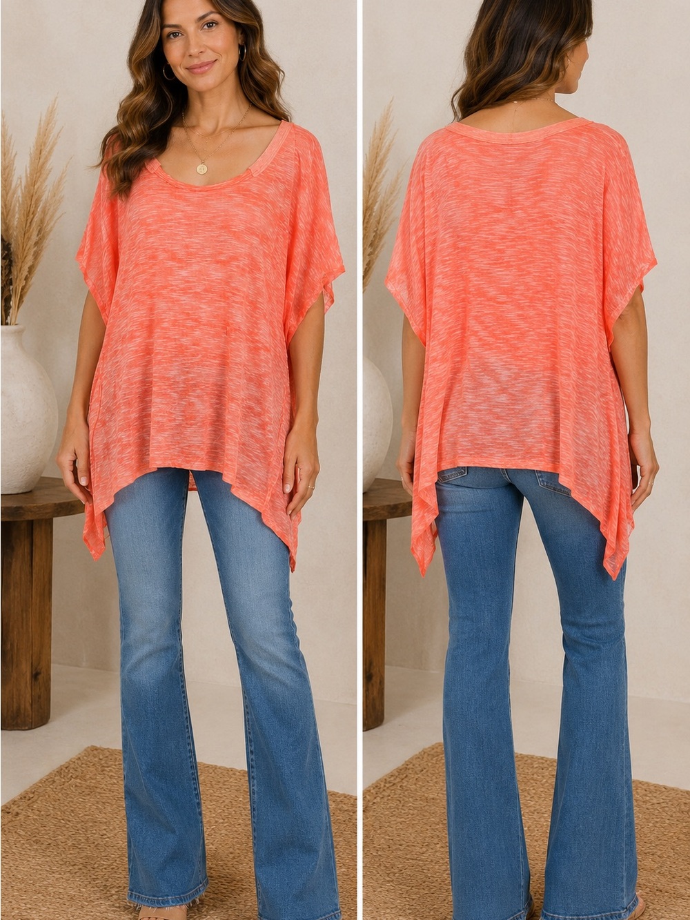 Free People Coral Slub Knit Side-Tie Tunic Top